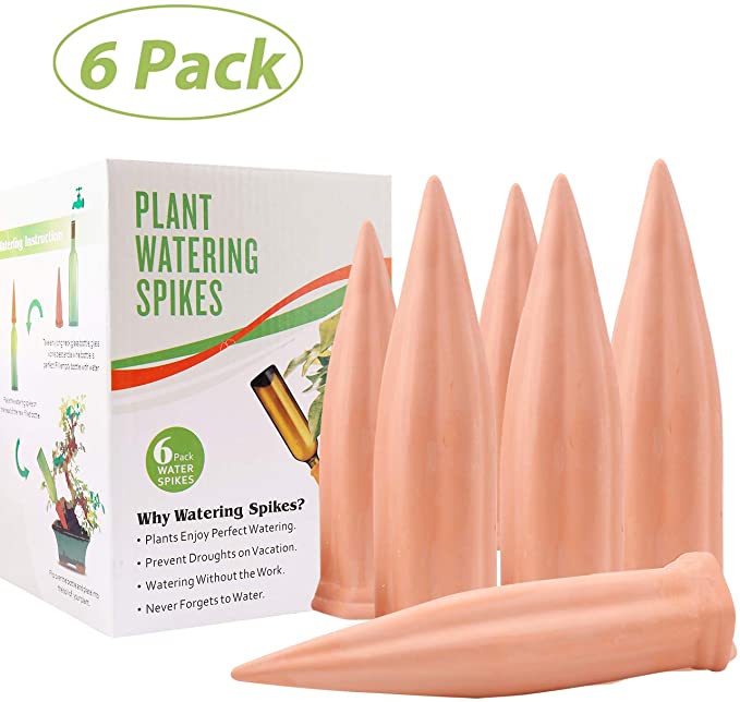 Plant Water Self Watering Spikes, Automatic Vacation Plant Watering Devices,Terracotta Wine Bottle Stake Set, Slow Release Self Irrigation Watering System-Perfect for Indoor Outdoor Plant (6 Pack)
