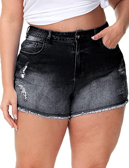 Gboomo Womens Plus Size Casual Denim Shorts High Waisted Distressed Jean Shorts Ripped Short Jeans