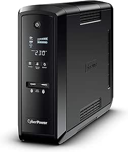 CyberPower CP1300EPFCLCD-UK PFC Series, 1300VA/780W, 6 Outlets (4 IEC   2 UK), AVR, Active PFC compatible, Tower, Black