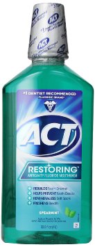 ACT Restoring Anti Cavity Fluoride Mouthwash Spearmint 338 Ounce Bottles Pack of 3
