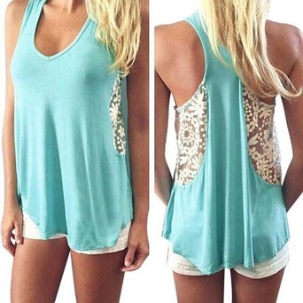 Mosunx Sexy Women Summer Lace Vest T Shirt Tees Casual Blouse Fashion Tank Tops