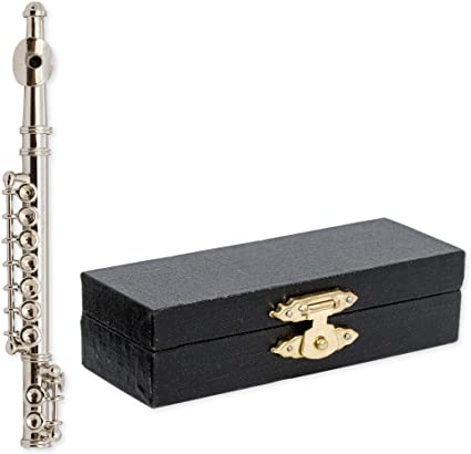 Broadway Gift Silver Flute Music Instrument Miniature Replica with Lined Case, Size 3 in.
