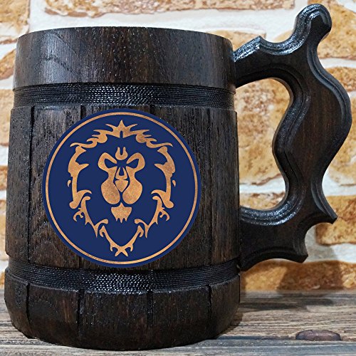 Alliance Beer Mug, Warcraft Gifts, World of Warcraft Wooden Beer Mug, Alliance Groomsmen Gift, WOW Beer Stein, Gamer Gift, WOW Tankard, Gift for Men, Gift for Him