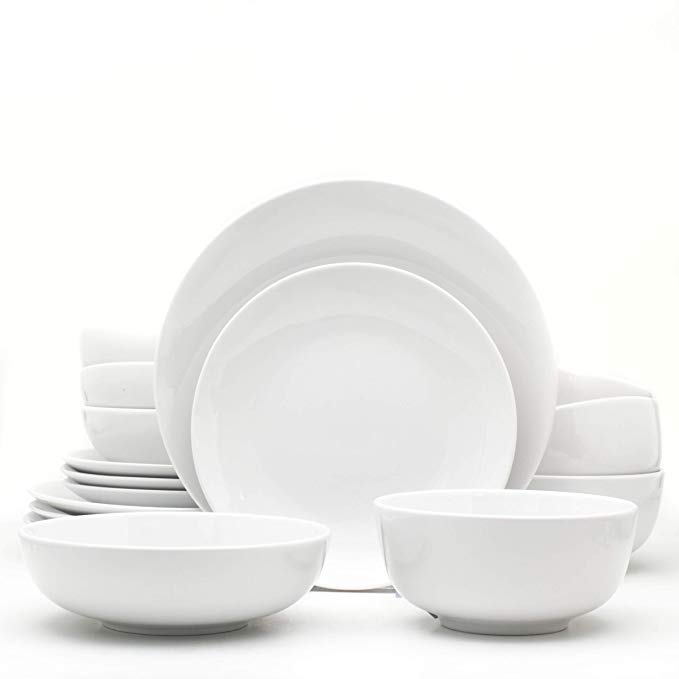 Euro Ceramica WHT-868160 White Essential 16 Piece Dinnerware Set, Service for 4