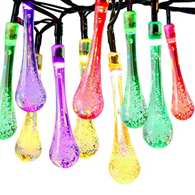 Solar Christmas Lights, Homeme Water Drop Solar String Lights 23ft 50LED Waterproof Lights for Garden, Home and Christmas Tree