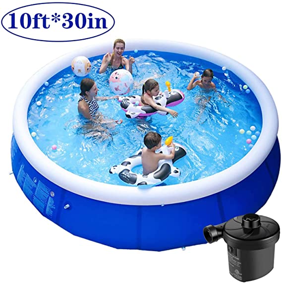 Kracie 10ft 30in Summer Family Swimming Pool Party for Kids & Adults - Quick Set Above Ground Swimming Poolwith Electric Air Pump