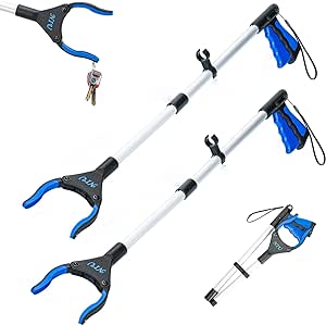 2-Pack Grabber Reacher Tool,32 Inch Steel Foldable Grabber Tool,Lightweight and Handy Trash Grabber,Arm Extension for Anyone with Strong Grip Magnetic,360°Rotating Anti-Slip Jaw (Blue)