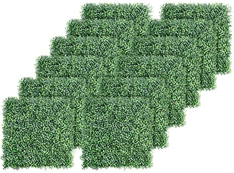 LadyRosian 12PCS 20" X 20" Artificial Boxwood Topiary Hedge Plant Grass Backdrop Wall UV Protection Indoor Outdoor Privacy Fence Home Decor Backyard Garden Decoration Greenery Walls