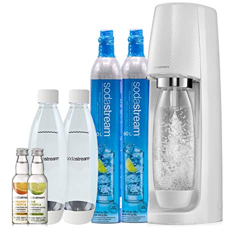 SodaStream Fizzi Sparkling Water Maker Bundle, White, with extra CO2, Bottles and Fruit Drops