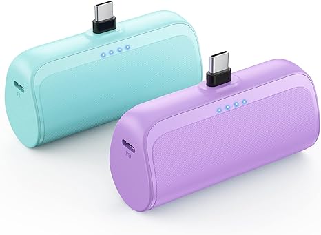 [2 Packs] Small Portable Charger 5200mAh, PD Fast Charging USB C Power Bank, Android Charger Battery Pack Compatible with Samsung Galaxy S23/S22/S20, Moto, LG, Google Pixel (Green Purple)