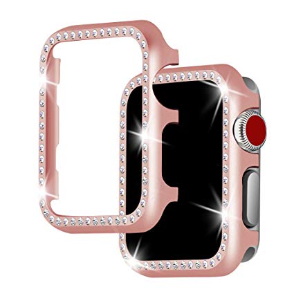 Falandi For Apple Watch Case 38mm, Apple Watch Face Case with Bling Crystal Diamonds Plate iWatch Case cover Protective Frame for Apple Watch Series 3/2/1 (Rose Gold-Diamond, 38mm)