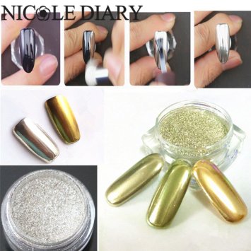 NICOLE DIARY 1g/box Mirror Powder Gold Silver Pigment Nail Glitter Nail Art Chrome (Silver)