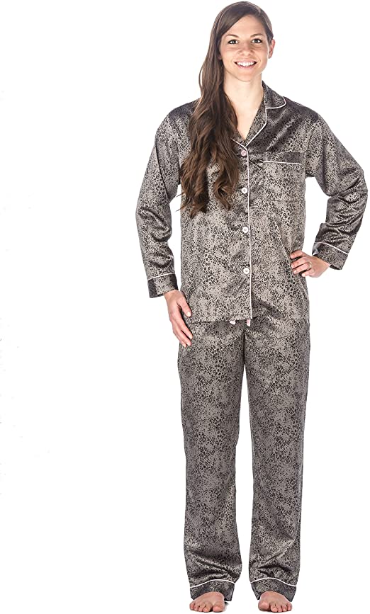 Noble Mount Womens Premium Satin Pajama Sleepwear Set (Regular Fit)