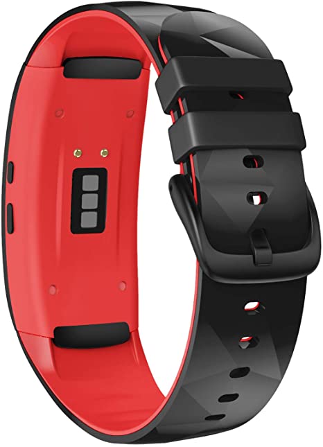 NotoCity Compatible with Samsung Gear Fit2 Pro Bands Replacement Silicone Band for Samsung Gear Fit2 / Gear Fit 2 Pro Smartwatch(Black-Red, Large)