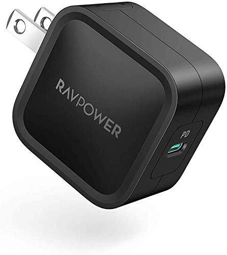 USB C Wall Charger, RAVPower 30W PD 3.0 [GaN Tech] Type-C Fast Charging Adapter with Folding Prong, Compatible with iPhone 11 iPhone 11 Pro iPhone 11 Pro Max MacBook Air, iPad Pro, iPhone Xs Max/XR/X (Black)