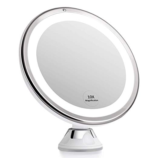 KEDSUM Large 10X Magnifying Makeup Mirror with Lights, Dimmable Lighted Magnifying Mirror for Bathroom, Cordless Travel Mirror with Magnification, Strong Suction Cup, USB or Battery Operated