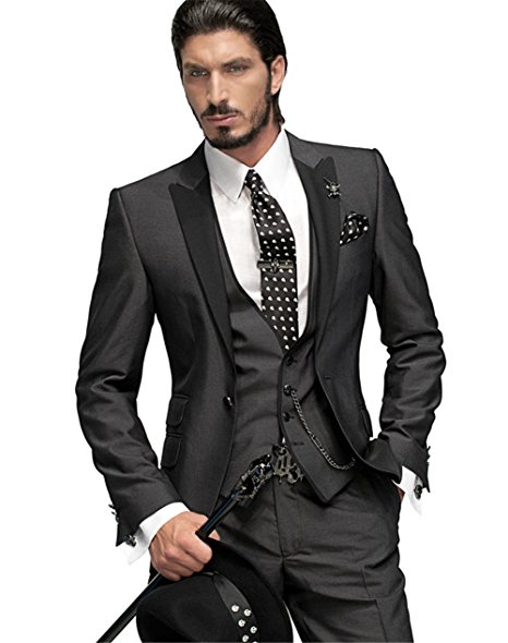 Newdeve Men's One Button Groom Tuxedos Wedding Suit