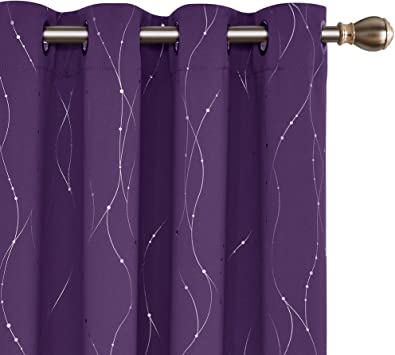 Deconovo Blackout Curtains Grommets with Dots Pattern Thermal Insulated Drapes Light Blocking Curtains for Bedroom and Living Room 52 x 84 Inch Purple Grape 2 Panels