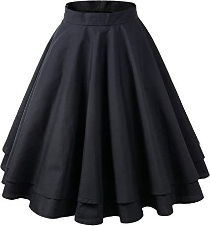 Womens A-line Flared Pleated Knee Length Skirt 1950s Vintage Rockabilly Swing