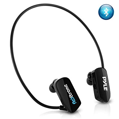 Pyle MP3 Player Bluetooth Headphone - Waterproof Swim IPX8 Flexible Wrap-Around Style Headphones Built-in Rechargeable Battery Bluetooth w/ 8GB Flash Memory & Replacement Earbuds - PSWP28BK