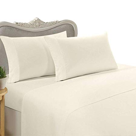 EASTERN KING Size, IVORY Solid / Plain, 1500 Thread Count / 1500TC Sateen Weave Long Staple 100-Percent Ultra Soft Egyptian Cotton 4 PIECE Bed Sheet Set. Inlcudes 2 Pillow Cases (Deep&nbsp;Pocket)