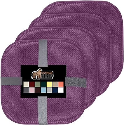 Gorilla Grip Memory Foam Chair Cushions, Slip Resistant, Thick and Comfortable Seat Cushion Pads, Durable Soft Pain Relief Pad for Office Desk, Dining Table, Kitchen Chairs, Set of 4, 16x16, Mauve