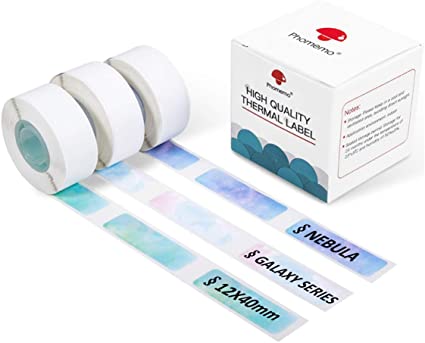 Phomemo D30 Adhesive Nebula/Galaxy Series Pattern Paper 3/8" X 1 1/2" (12mm X 40mm) 160 Labels/Roll, 3 Roll