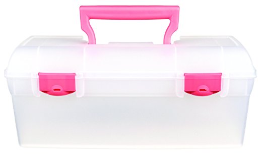 ArtBin Essentials Lift-Out Tray, Art and Craft Storage Box- Trans. W/Coral Latches & Handle, 6936AG