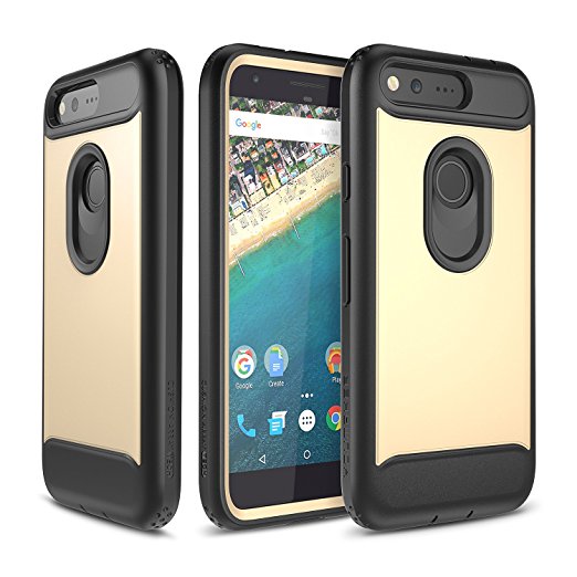 Google Pixel Case, YOUMAKER Full-body Rugged Belt Clip Holster Case with Built-in Screen Protector for Google Pixel 5.0 inch (2016 Release) - Gold/Black