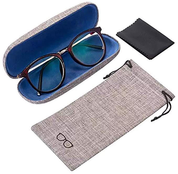 Better Seeing Hard Eyeglass Case Kit - Hardshell Eyeglasses Case, Soft Glasses Holder Pouch & Cleaning Cloth - Eye Glasses Cases For Women & Men - Grey, Medium Size
