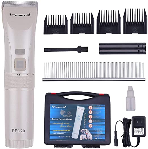 Pets Hair Clipper Professional Version With Tools Box Low Noise Arc Blade 5 Adjustable Blade Length 2-Speed 4-Hour Working Rechargeable Cordless Shaver Trimmer with Spare Battery for Cats Dogs
