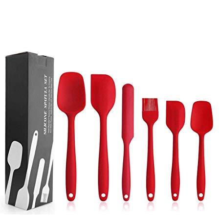 Silicone Spatula Set - 6 Piece Non-Stick Rubber Spatula Set with Stainless Steel Core - Heat-Resistant Spatula Kitchen Utensils Set for Cooking, Baking and Mixing (Red)