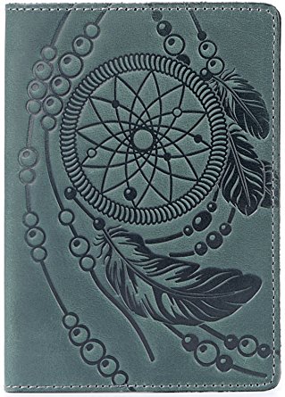 Leather Passport Holder - Passport Cover Case with Vintage Dreamcatcher Design