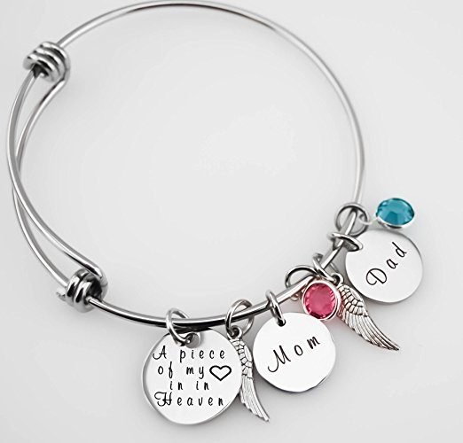 Memorial Jewelry, "A Piece of My Heart is in Heaven" Bangle Bracelet, Stainless steel