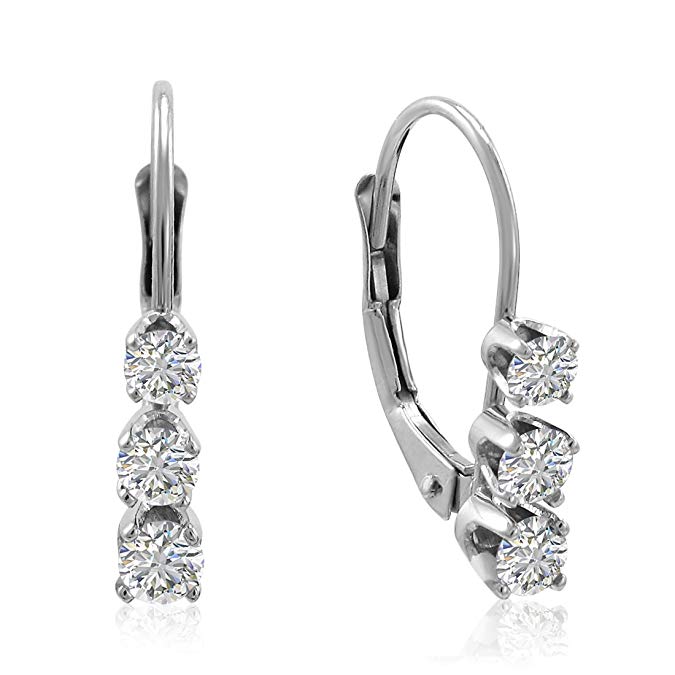 AGS Certified 1/2ct TW Diamond Lever Back Earrings in 14K Gold
