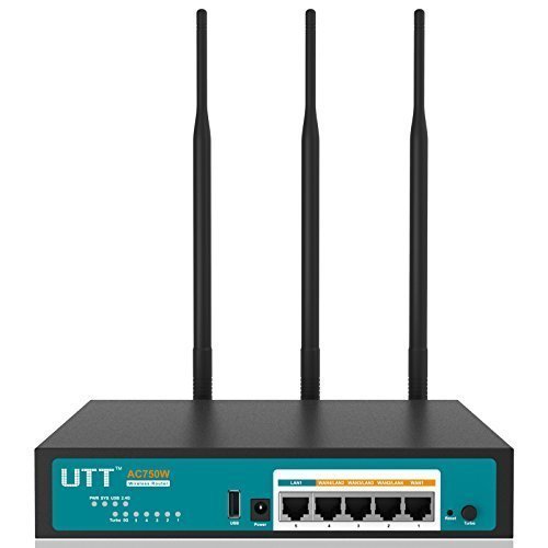 UTT AC750W Dual Band Wireless AC VPN Router, Dual  WAN Ports, Supports IPSec/PPTP VPN, 750Mbps, 7dBi Detachable Antennas, USB for File Sharing, Metal Housing, Desktop