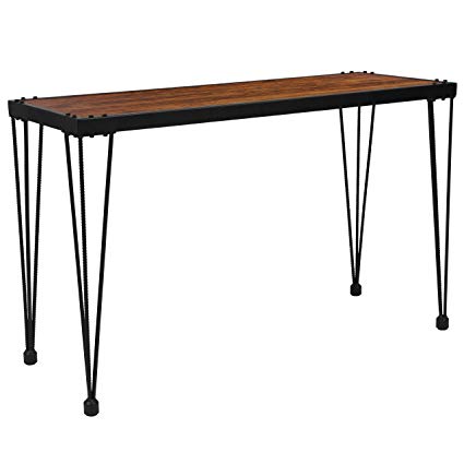 Flash Furniture Baldwin Collection Rustic Walnut Burl Wood Grain Finish Console Table with Black Metal Legs