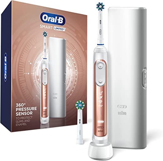 Oral-B Smart Limited Electric Toothbrush, Rose Gold, Rechargeable Power Toothbrush with 2 Brush Heads and Travel Case