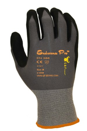G and F EndurancePro seamless Knit Nylon Gloves with Micro Foam Nitrile Grip coated Mens Large Black