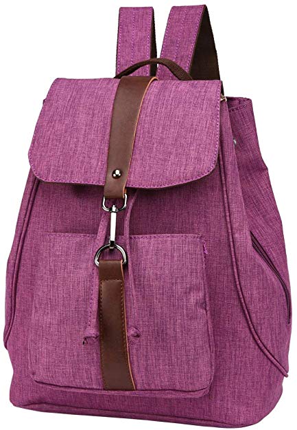 BuyAgain Casual Canvas Leather Backpacks for Women Vintage Girls Daypack Travel Rucksack School Bag