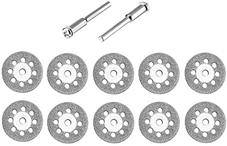 Acxico a Set of 10 Pieces   2 rods Diamond Slice/Saw Blade（Eight Holes 22mm） for Dremel Rotary Tool Die Grinder Metal Cut Off Disc