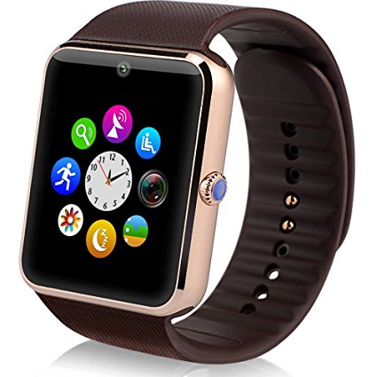 Smart Watch Bluetooth Sweatproof Wristwatch with Touch Screen for Notification Push /Handsfree Call for Android / limited function for iPhone- Brown