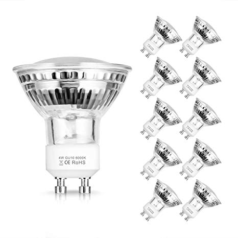Fulighture LED GU10 Spot Light Bulbs, 4watt Not Dimmable (50W Halogen Bulb Equivalent), 380 Lumen 120-Degree Beam angle, 6000K Cool White Bulbs, Pack of 10