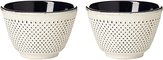 Tetsubin 4 oz White Cast Iron Tea Cup - Hobnail - 3" x 3" x 3 1/4" - 2 count box - Restaurantware