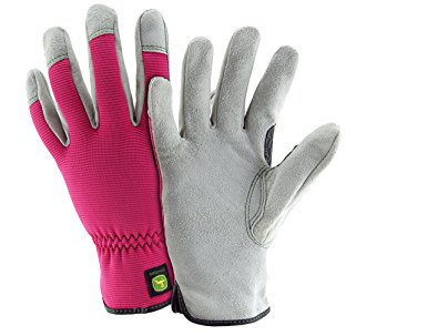 John Deere JD00016/WML Split Cowhide Leather Gloves, Women's Medium/Large, Pink/Black (1 pair)