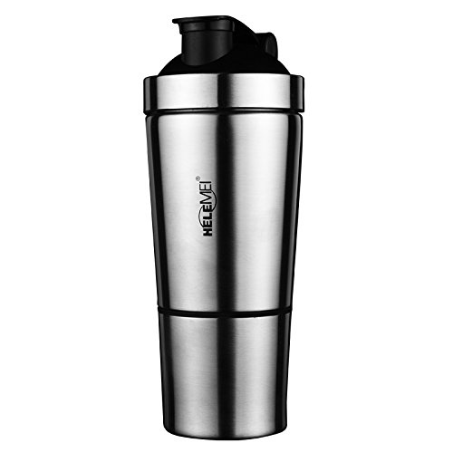 Helme Shaker Bottle with 24OZ Bottle Includes An Additional 6OZ Removable Cup for Protein Powder, Vitamin, or Snack Storage， BPA free