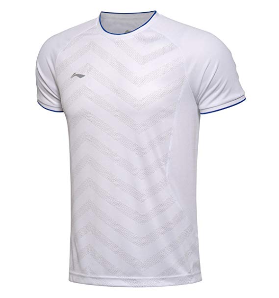 LI-NING Men's Short Sleeve BadmintonT-Shirt Quick Dry Breathable Air Mesh Competition Tees AAYM037