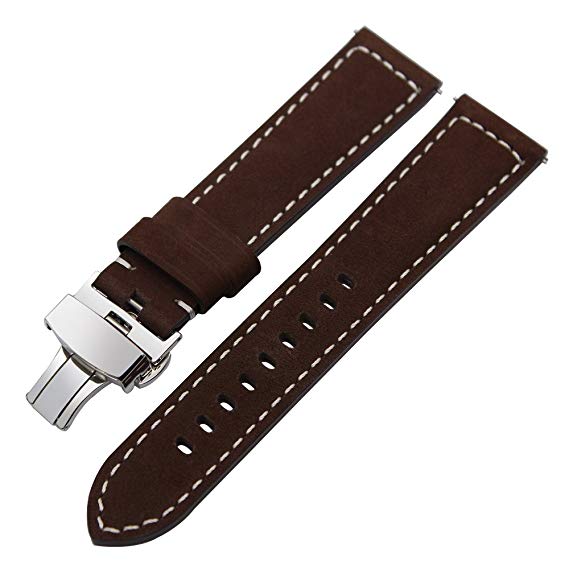 for Samsung Galaxy Watch 46mm Bands,TRUMiRR 22mm Crazy Horse Genuine Leather Watch Band Quick Release Strap with Butterfly Buckle for Samsung Gear S3 Classic Frontier, Gear 2 Neo Live, Moto 360 2 46mm