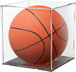 QWORK Acrylic Basketball Display Case - Clear UV Protected Box with Black Stand, Easy Assembly, Countertop Cube Design for Basketball or Collectibles