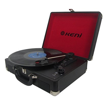 G Keni 3-Speed Portable Stereo Turntable with Built in Speakers, USB Vinyl-To-MP3 Record Player, Support RCA outpout, Headphone Jack, Aux input, Black